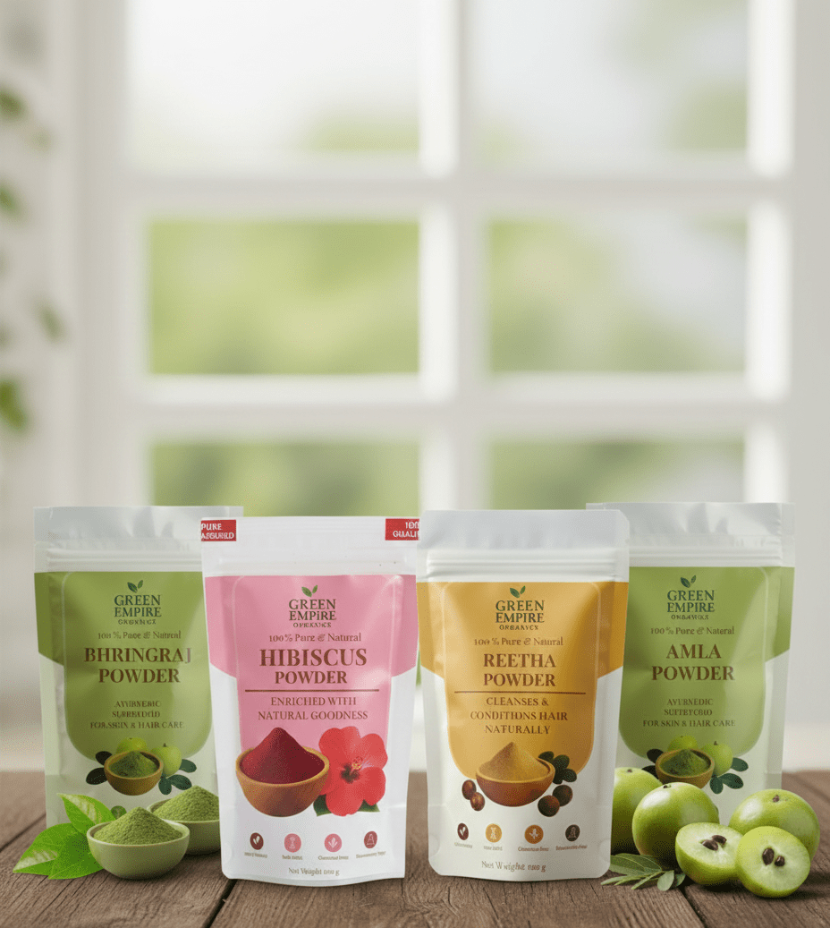 Ayurvedic Hair Cleansing & Growth Kit – Bhringraj, Amla, Reetha, Hibiscus – Green Empire Organics