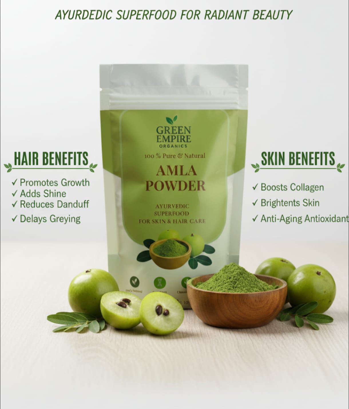 Green Empire Organics – 100% Pure Amla Powder Vitamin C Rich • Hair Strengthening • Skin & Wellness Support (100 g) - Green Empire Organics