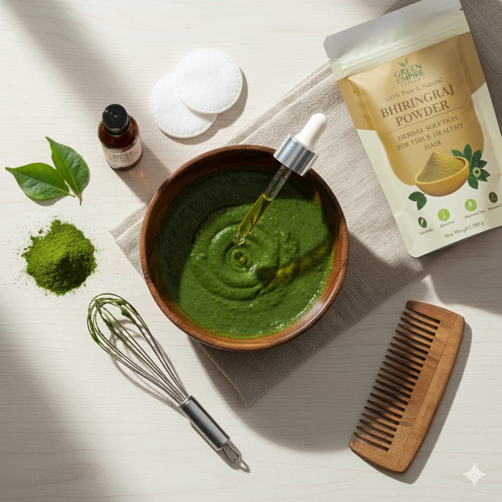 Green Empire Organics – 100% Pure Bhringraj powder Hair Growth • Scalp Nourishment • Ayurvedic Strengthening ( 100 g ) - Green Empire Organics