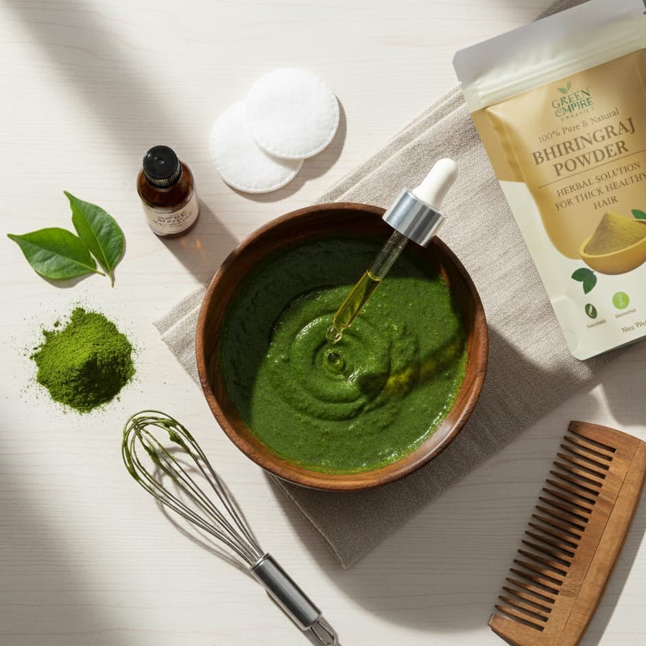 Green Empire Organics – 100% Pure Bhringraj powder Hair Growth • Scalp Nourishment • Ayurvedic Strengthening ( 100 g ) - Green Empire Organics