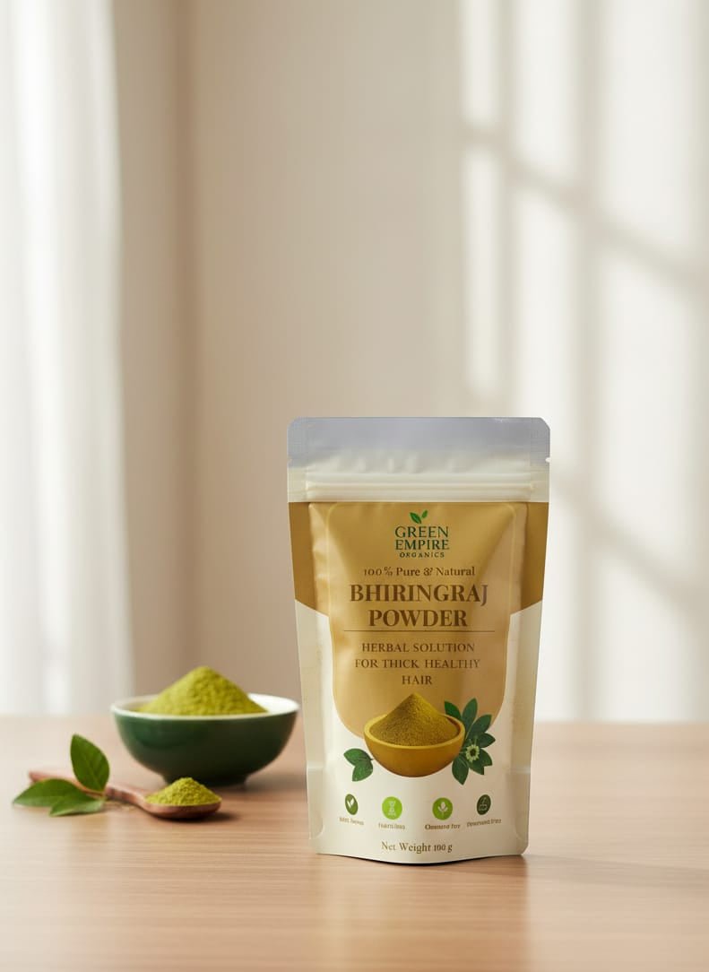 Green Empire Organics – 100% Pure Bhringraj powder Hair Growth • Scalp Nourishment • Ayurvedic Strengthening ( 100 g ) - Green Empire Organics