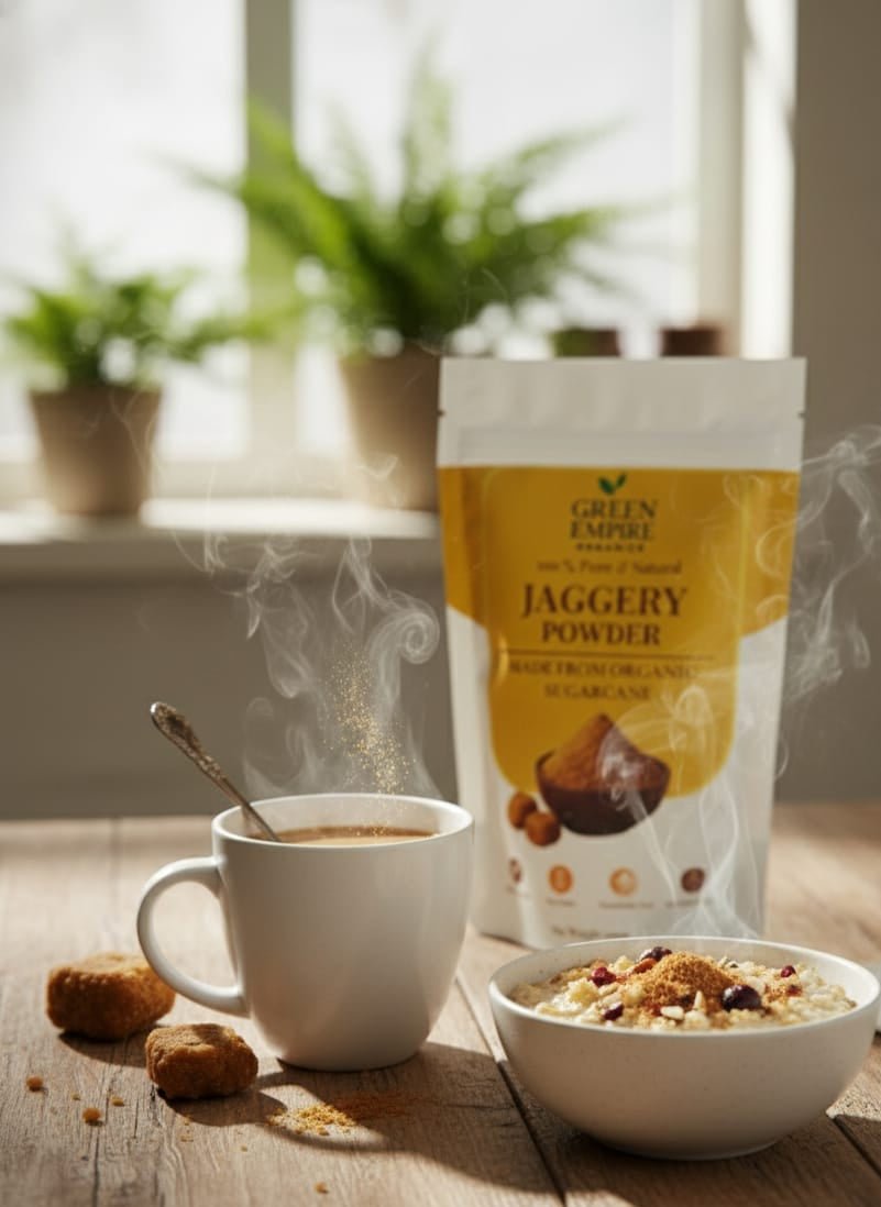 Green Empire Organics – 100% Pure Jaggery Powder Natural Sweetener • Unrefined Goodness • Mineral - Rich Nutrition (100 g) - Green Empire Organics