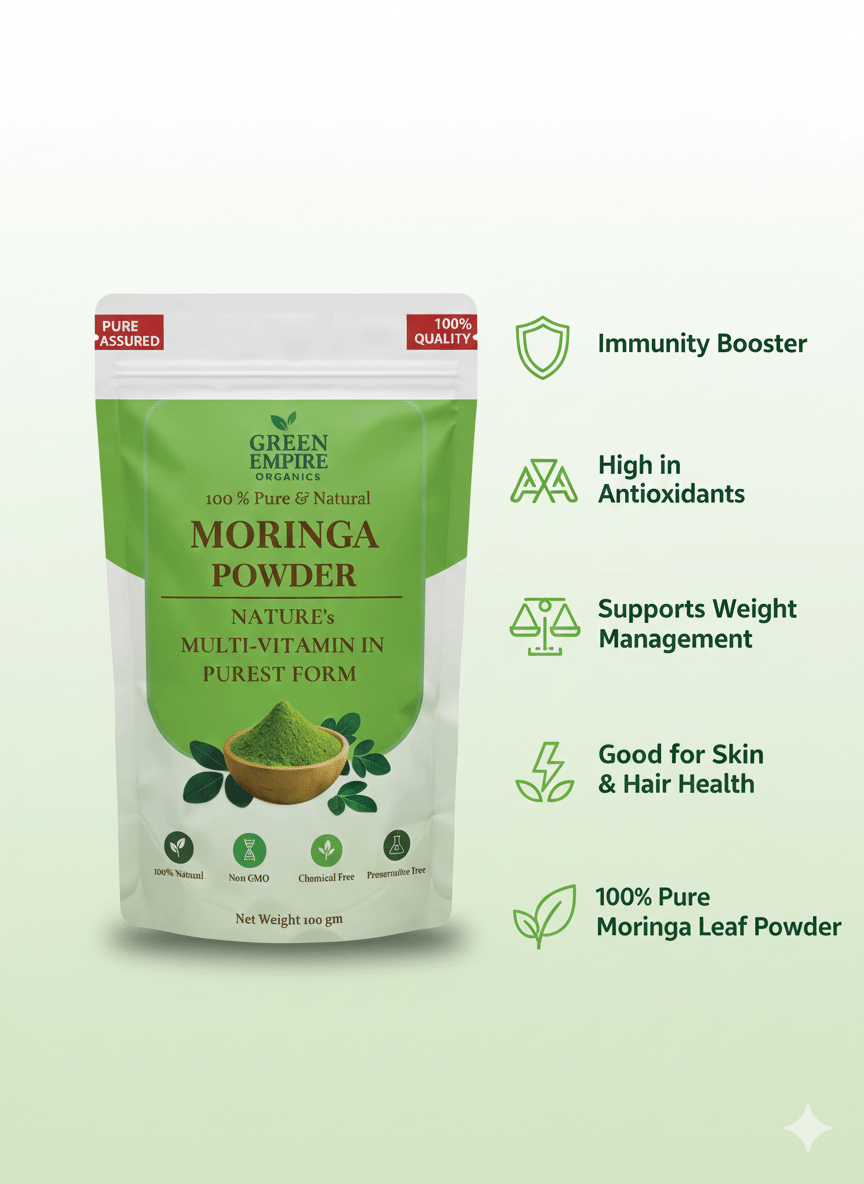 Green Empire Organics – 100% Pure Moringa Leaf Powder Superfood Nutrition • Immunity Boost • Daily Wellness Support (100 g) - Green Empire Organics