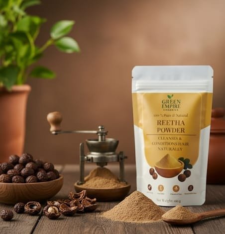 Green Empire Organics – 100% Pure Reetha (Soapnut) Powder Natural Hair Cleanser • Gentle Foaming • Ayurvedic Care (100 g) - Green Empire Organics
