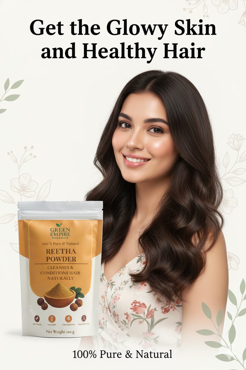 Green Empire Organics – 100% Pure Reetha (Soapnut) Powder Natural Hair Cleanser • Gentle Foaming • Ayurvedic Care (100 g) - Green Empire Organics