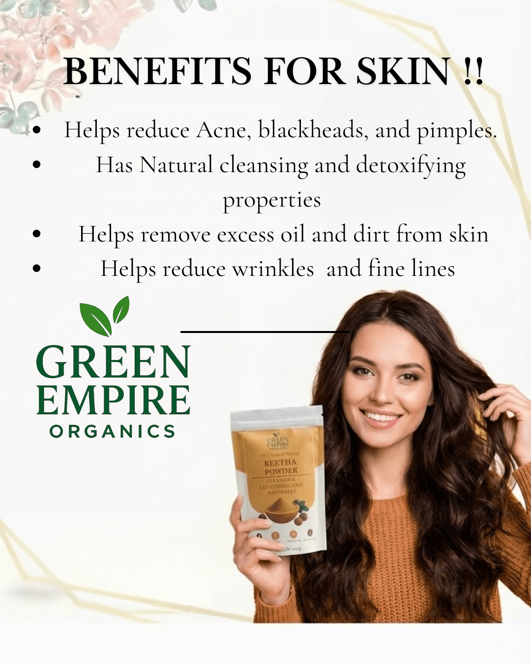 Green Empire Organics – 100% Pure Reetha (Soapnut) Powder Natural Hair Cleanser • Gentle Foaming • Ayurvedic Care (100 g) - Green Empire Organics