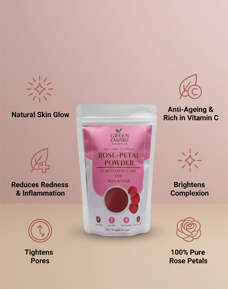Green Empire Organics – 100% Pure Rose Petal Powder Brightening • Soothing • Anti - Aging • Natural Glow Enhancer (100 g ) - Green Empire Organics
