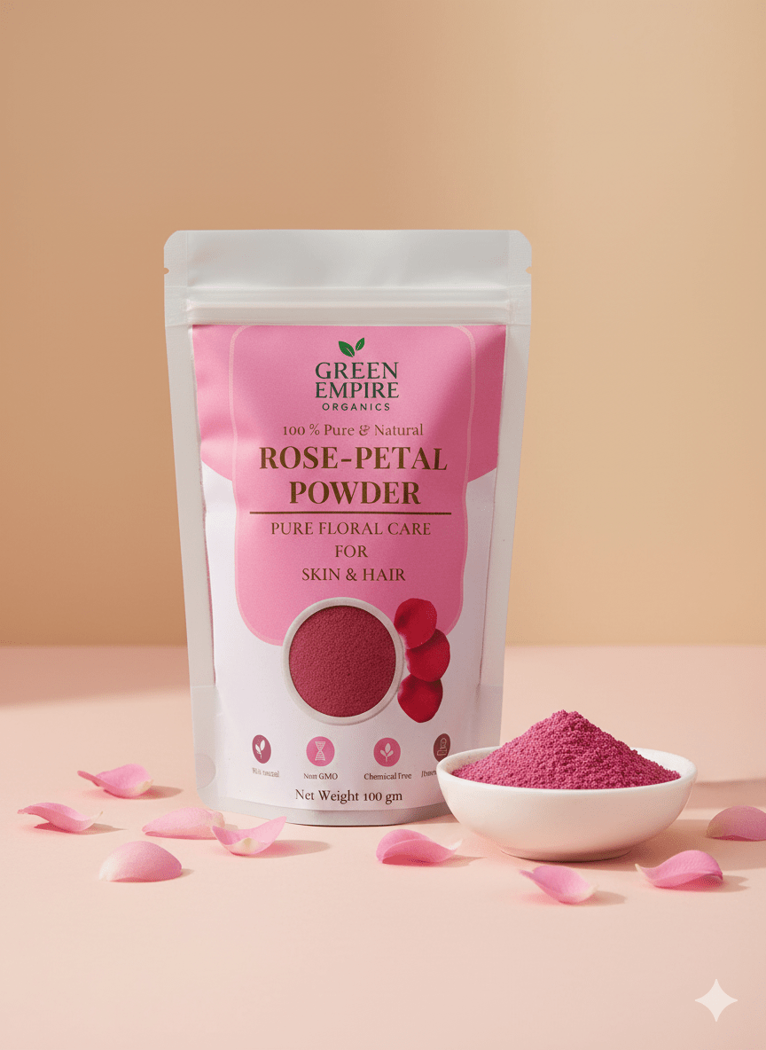 Green Empire Organics – 100% Pure Rose Petal Powder Brightening • Soothing • Anti - Aging • Natural Glow Enhancer (100 g ) - Green Empire Organics