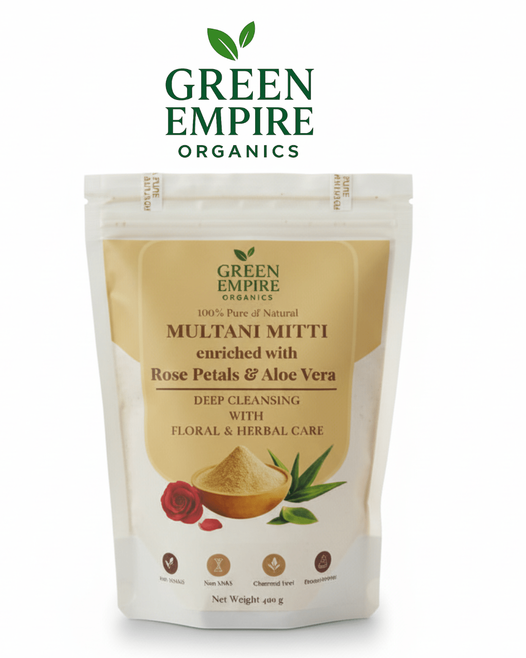 Green Empire Organics – Glow Restore Trio Blend (Multani Mitti • Rose Petal • Aloe Vera Powder) Brightening • Soothing • Deep Cleansing • Natural Radiance Care - Green Empire Organics